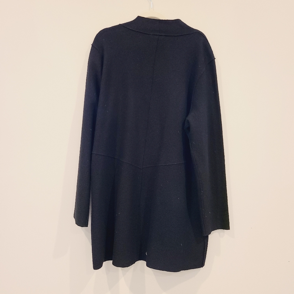 Eileen Fisher 100% Merino Wool Black Asymmetrical Zipper Jacket - Picture 6 of 10